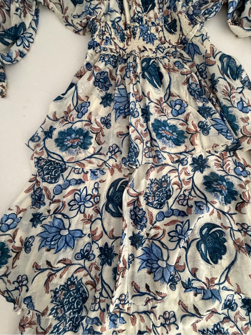 THML Boho Floral Tiered Maxi Dress in Blue and Cream - Picture 4 of 9